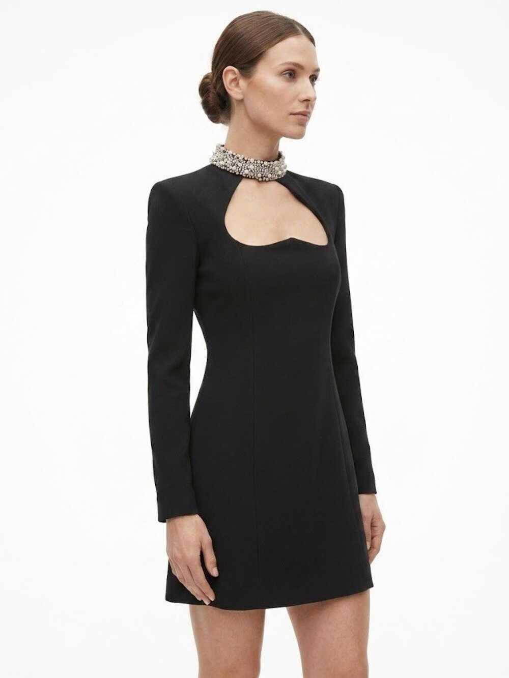 NWT BCBG MaxAzria Beaded Collar Mini in Black Heart Cutout Evening Dress 2